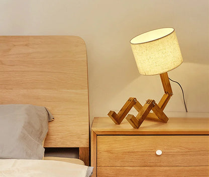 DecorBites™ Wooden Robot Shape Creative Table Lamp Indoor Study Fashion Reading Desk Lamp Nordic Modern Desktop Decorative Night Light