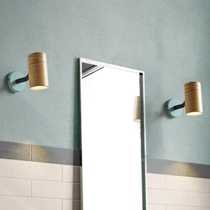 DecorBites™ Wooden Wall Mounted Macaron Sconce Light Fixture - 1 Head Tube Lamp in Yellow/Green/Blue for Bathroom