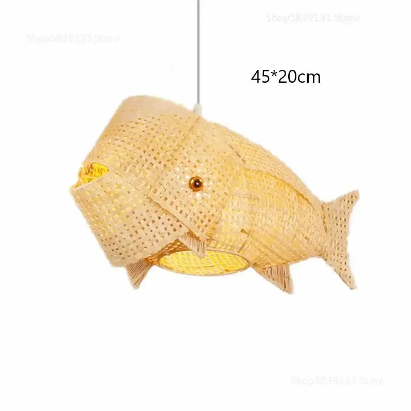 Woven bamboo fish art pendant light for kitchen or living room