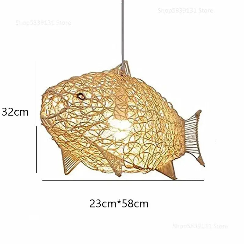 Woven bamboo fish art pendant light for kitchen or living room