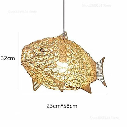 Woven bamboo fish art pendant light for kitchen or living room