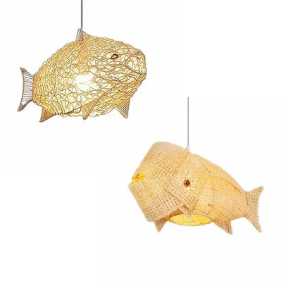 Woven bamboo fish art pendant light for kitchen or living room