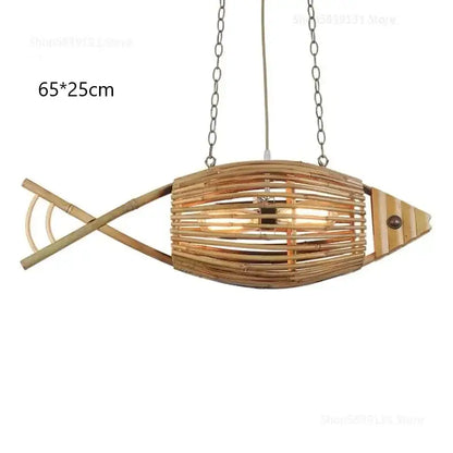 Woven bamboo fish art pendant light for kitchen or living room