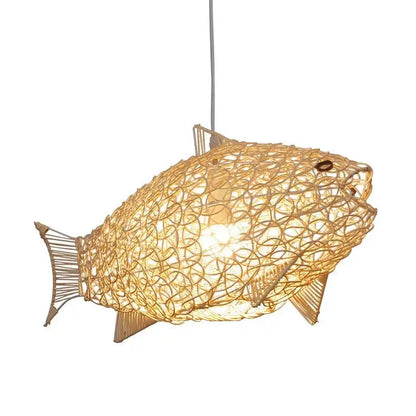 Woven bamboo fish art pendant light for kitchen or living room