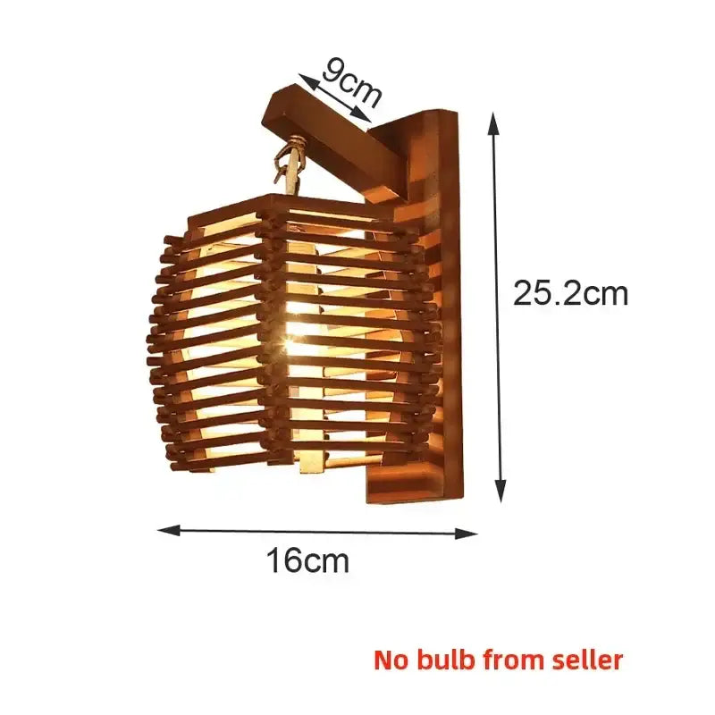 Woven bamboo wall sconce light for corridor and cafe warm wood tone