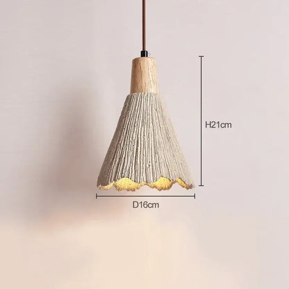Woven beige pendant light with wood accents for bedroom