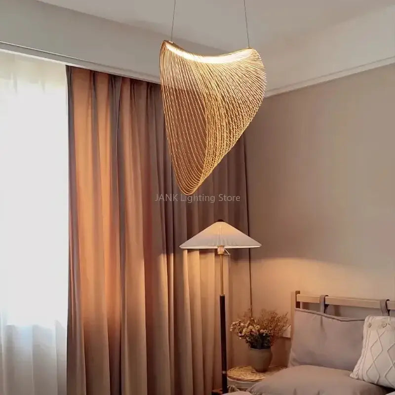 Woven birch wood led pendant lamp dining room art lighting