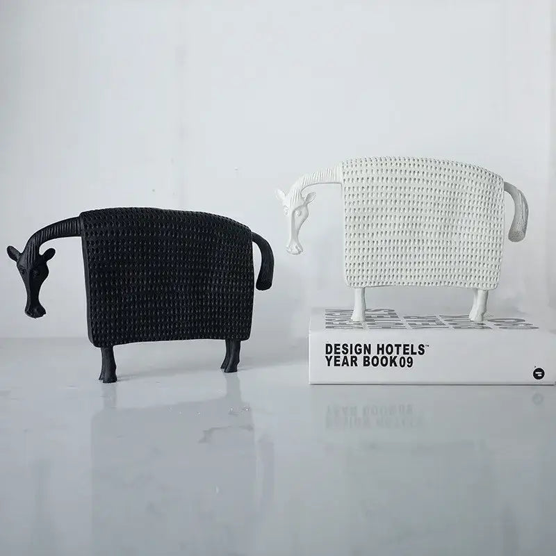Woven black & white resin sculpture figurine living room sheep decor