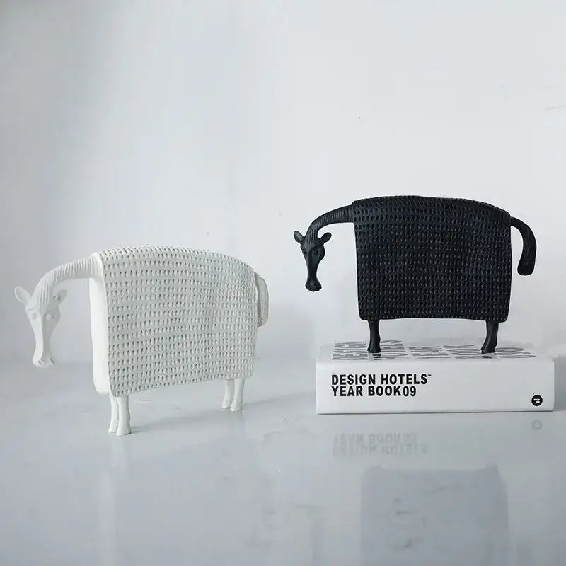 Woven black & white resin sculpture figurine living room sheep decor