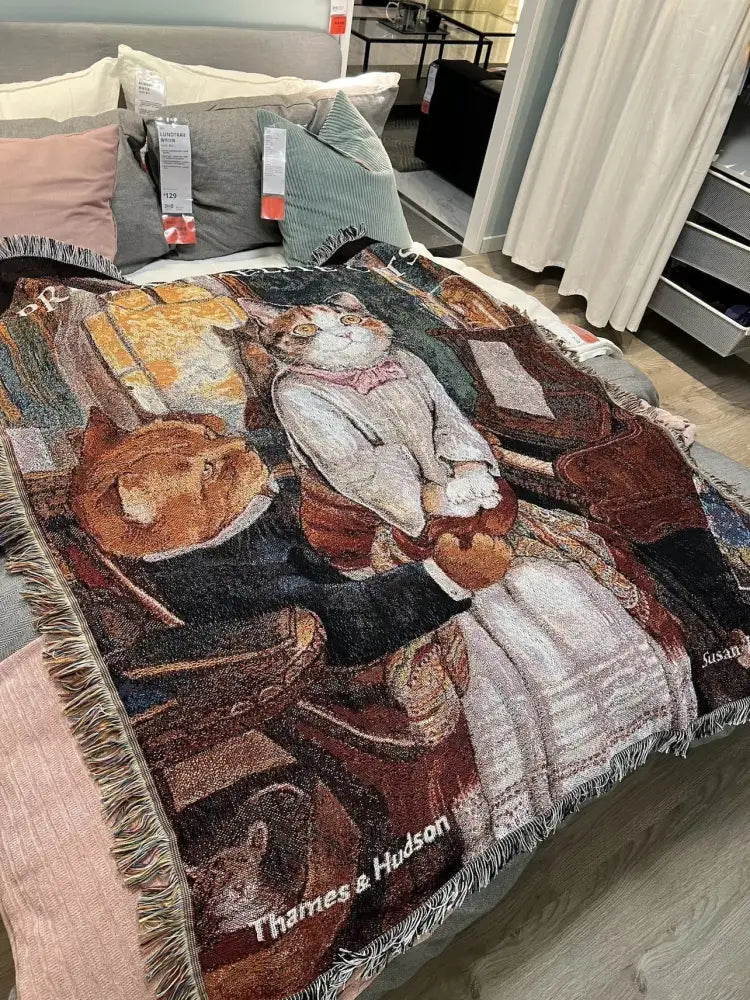 Woven colorful cat oil painting blanket bedroom throw decor