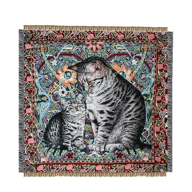 Woven colorful cat oil painting blanket bedroom throw decor