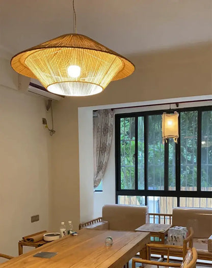 Woven conical handmade hemp rope pendant lamp kitchen light