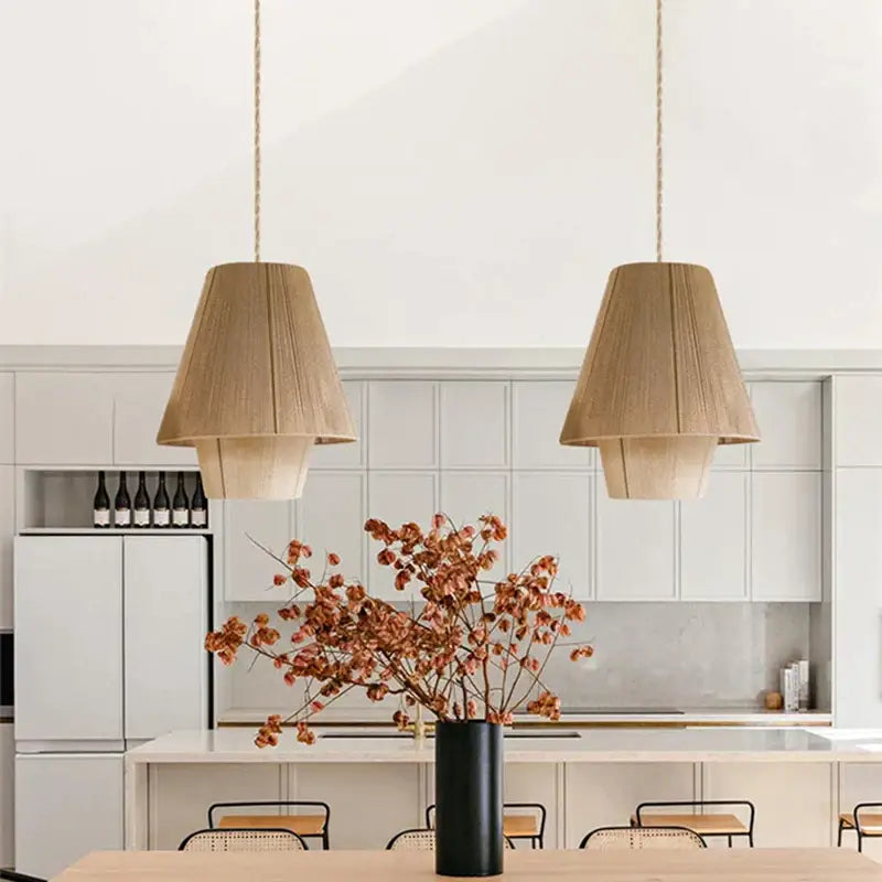 Woven conical handmade hemp rope pendant lamp kitchen light