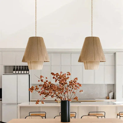 Woven conical handmade hemp rope pendant lamp kitchen light