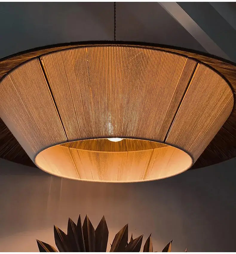 Woven conical handmade hemp rope pendant lamp kitchen light