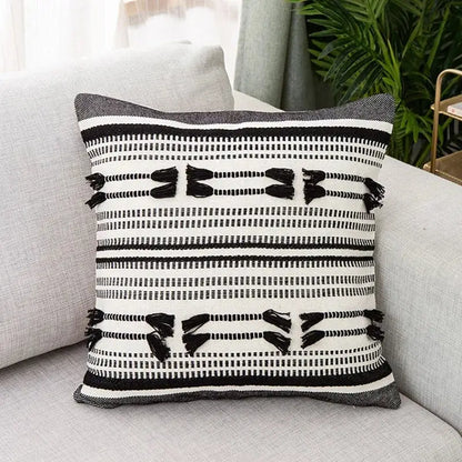 Woven geometric tassels cushion cover yellow & black living room pillow
