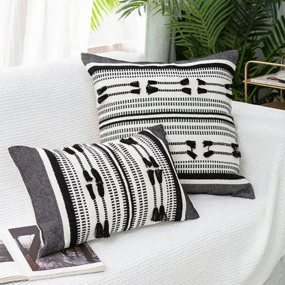Woven geometric tassels cushion cover yellow & black living room pillow
