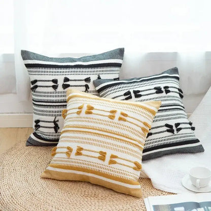 Woven geometric tassels cushion cover yellow & black living room pillow
