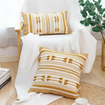 Woven geometric tassels cushion cover yellow & black living room pillow