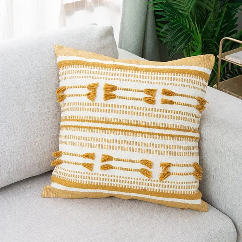 Woven geometric tassels cushion cover yellow & black living room pillow