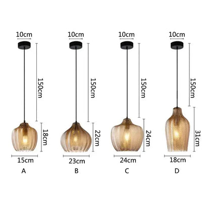 Woven gold glass pendant lights for kitchen and dining room
