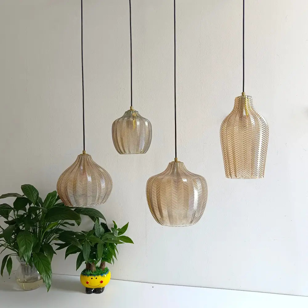 Woven gold glass pendant lights for kitchen and dining room