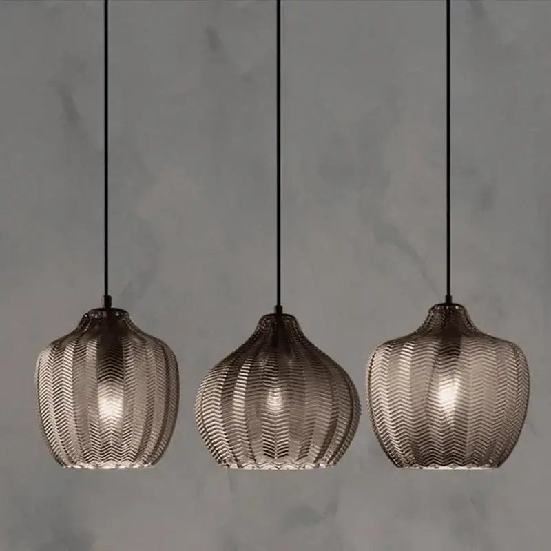 Woven gold glass pendant lights for kitchen and dining room