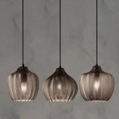Woven gold glass pendant lights for kitchen and dining room