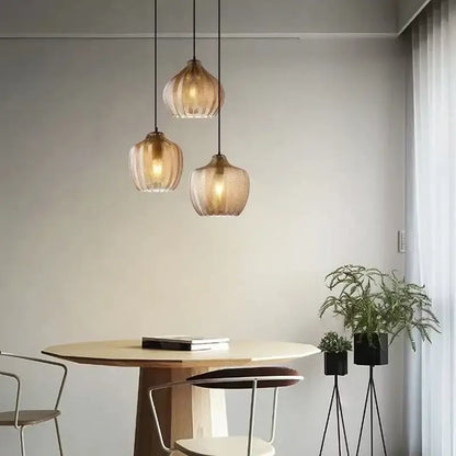 Woven gold glass pendant lights for kitchen and dining room