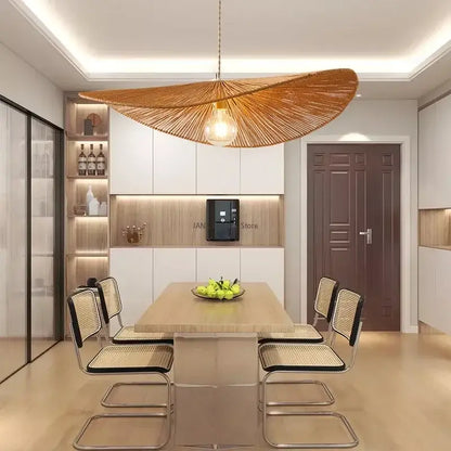 Woven hemp rope straw hat pendant light for living room dining room