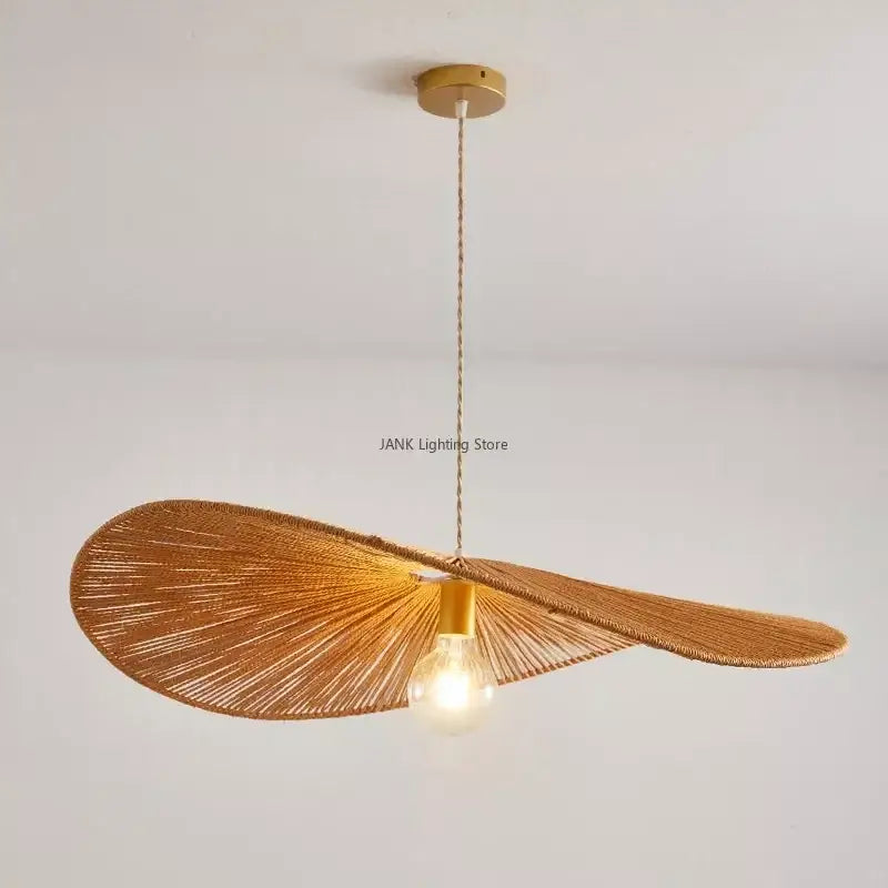 Woven hemp rope straw hat pendant light for living room dining room