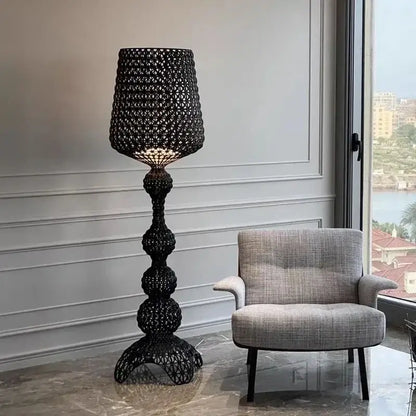 Woven white acrylic kabuki floor lamp for living room