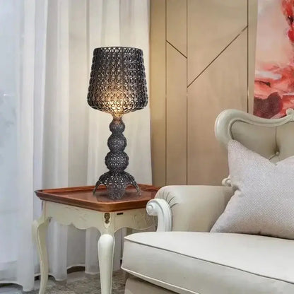 Woven white acrylic kabuki floor lamp for living room