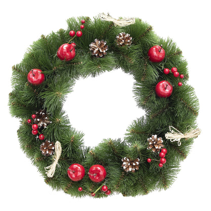 Ukrainian Christmas Wreath with Frosted Straw Bows, Apples & Pine Cones 20 Inches