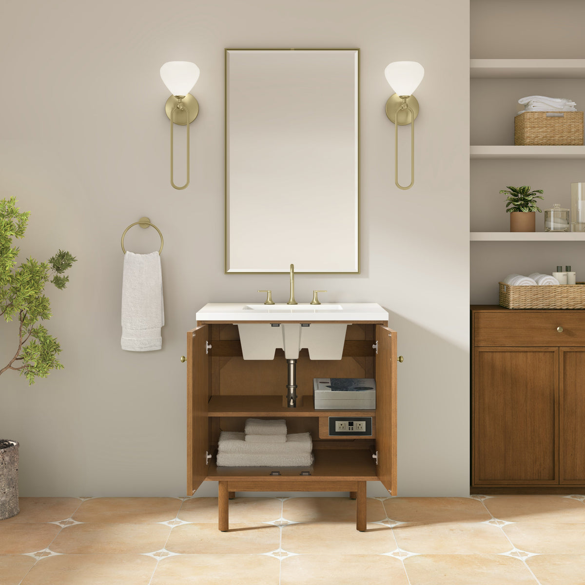 James Martin Laurent 30" Dual Mount Single Bathroom Vanity, Honey Oak