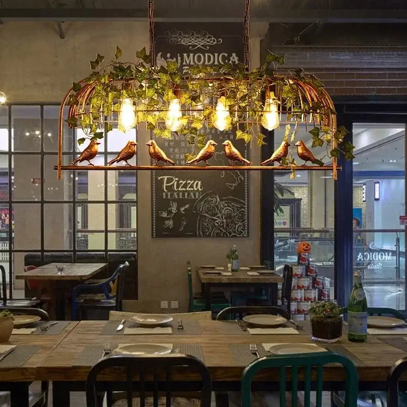 Wrought iron birdcage pendant lights dining room gold & green 4 bulb