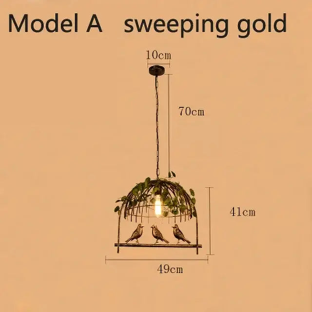 Wrought iron birdcage pendant lights dining room gold & green 4 bulb