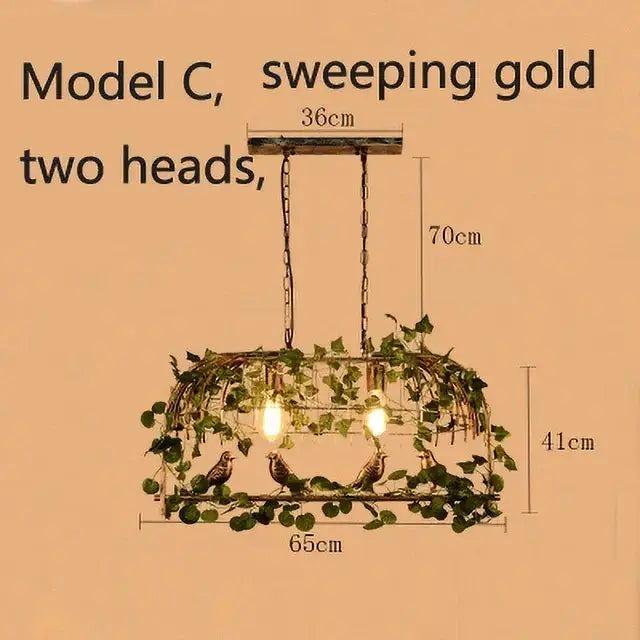 Wrought iron birdcage pendant lights dining room gold & green 4 bulb
