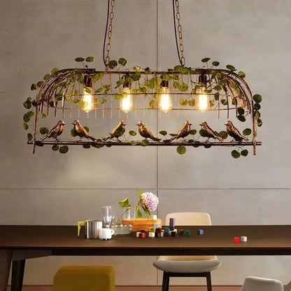 Wrought iron birdcage pendant lights dining room gold & green 4 bulb