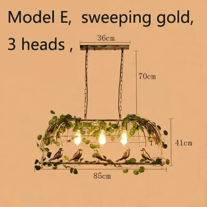 Wrought iron birdcage pendant lights dining room gold & green 4 bulb
