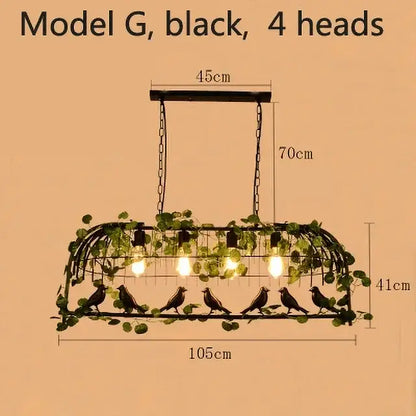 Wrought iron birdcage pendant lights dining room gold & green 4 bulb
