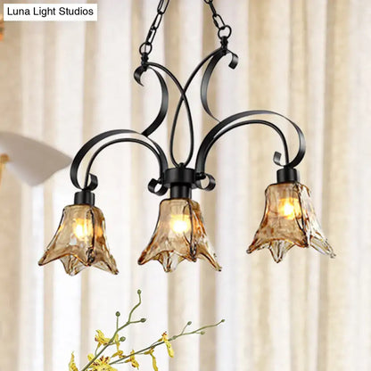 Wrought iron black flower island pendant dining room ceiling light