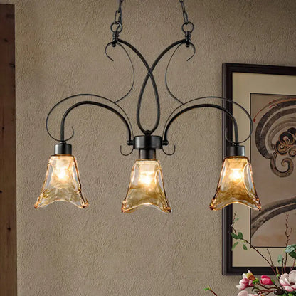Wrought iron black flower island pendant dining room ceiling light