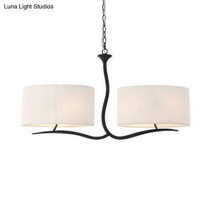 Wrought iron black & white fabric pendant light for dining room