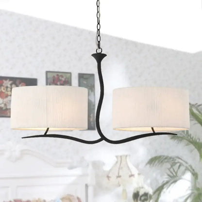 Wrought iron black & white fabric pendant light for dining room