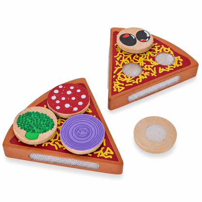 Set of 27 Wooden Pieces Make a Pizza with Toppings & Kitchen Tools