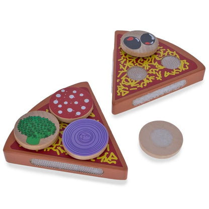 Set of 27 Wooden Pieces Make a Pizza with Toppings & Kitchen Tools