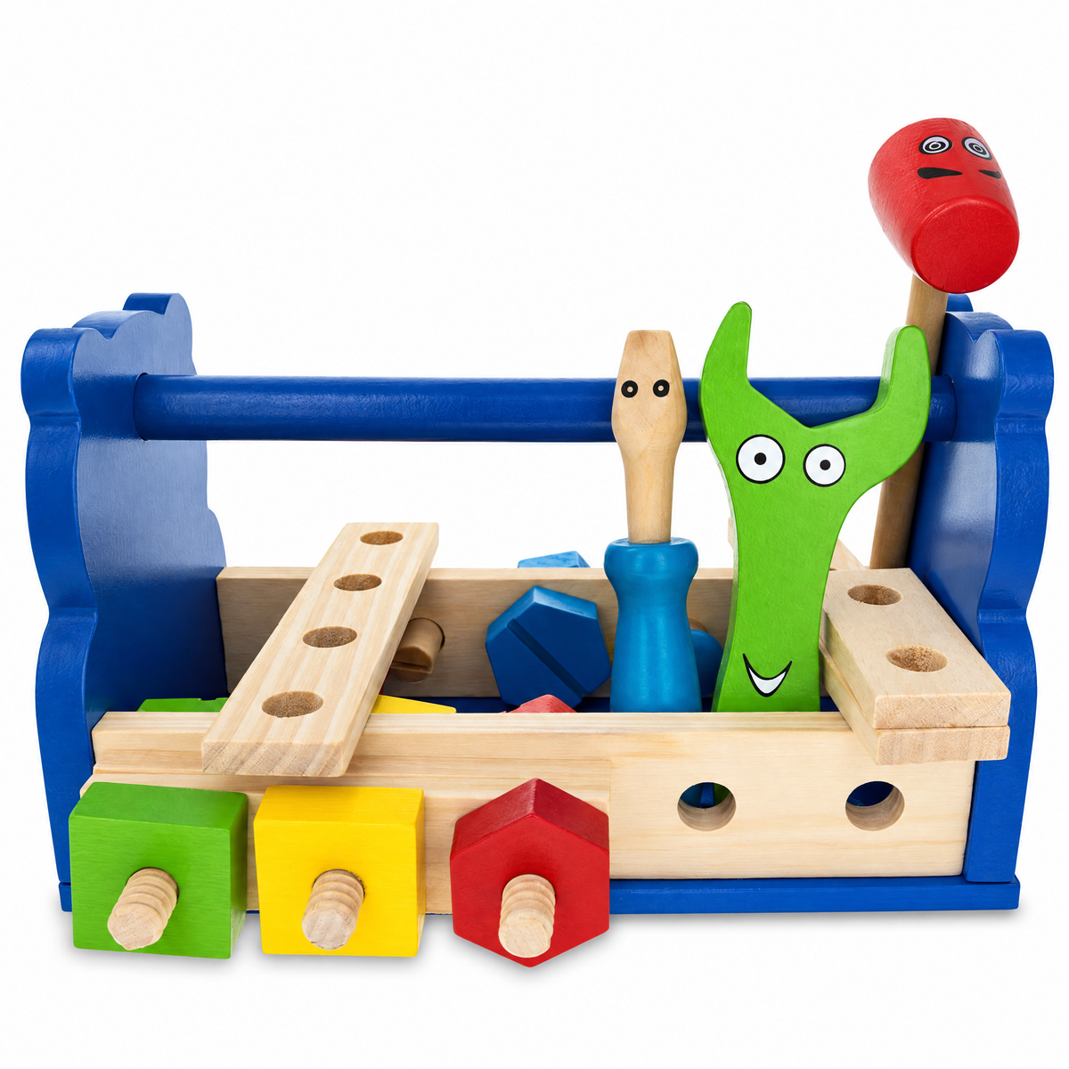 21 Pieces Construction Building Tools in Wooden Toolbox