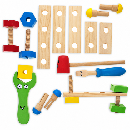 21 Pieces Construction Building Tools in Wooden Toolbox