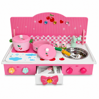 Wooden Pink Toy Kitchen Play Set 22 Inches